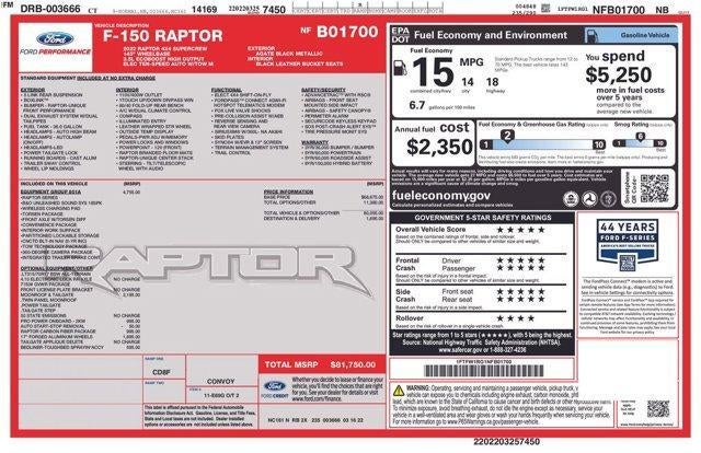 2022 Ford F-150 Raptor 4WD SuperCrew 5.5' Box