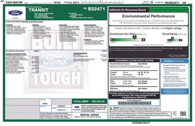 2024 Ford Transit Cargo Van T-150 130" Low Rf 8670 GVWR RWD