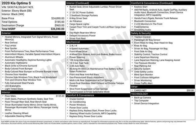 2020 Kia Optima S Auto