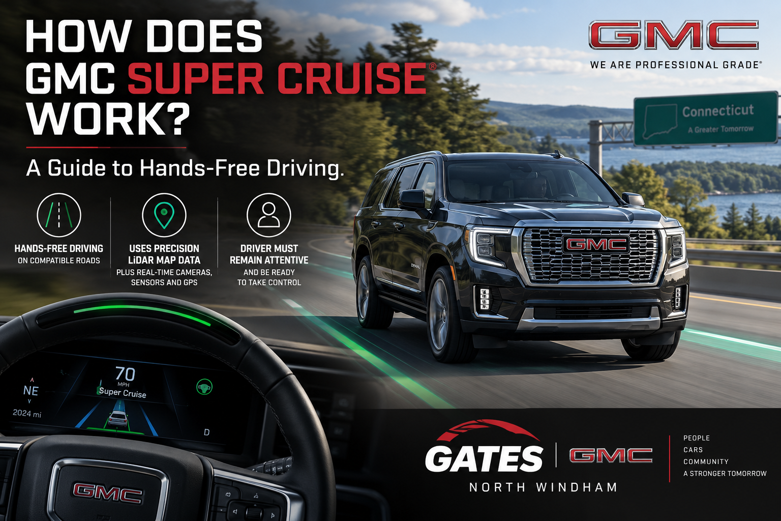 GMC Super Cruise hands-free driving technology guide from Gates GMC Nissan in North Windham, CT